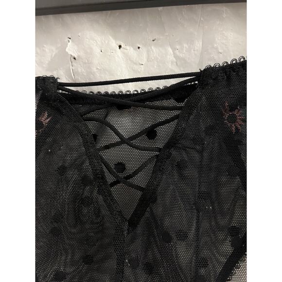 Savage X Fenti Black Mesh Floral Embroidered Polka Dot High Leg Bikini Panties M - Picture 7 of 11